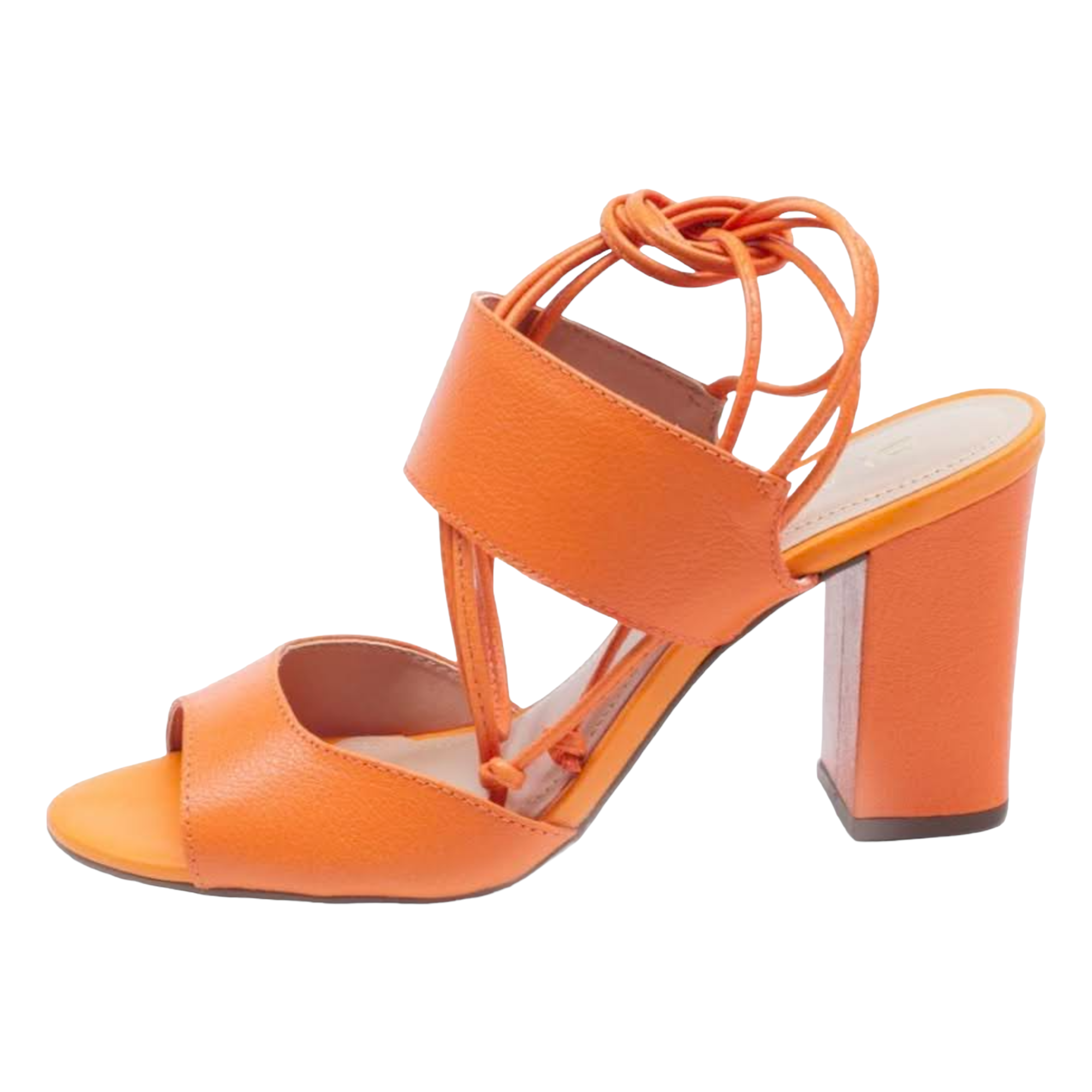 Orange Tie Up Leather Block Heeled Sandals - Julia &amp; Santos 