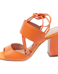 Orange Tie Up Leather Block Heeled Sandals - Julia & Santos 