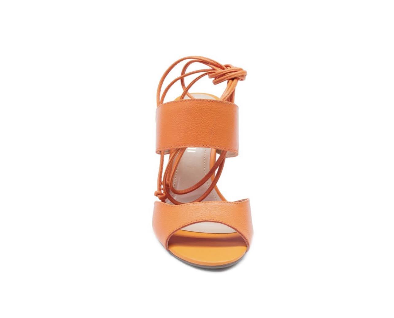Orange Tie Up Leather Block Heeled Sandals