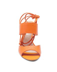 Orange Tie Up Leather Block Heeled Sandals - Julia & Santos 