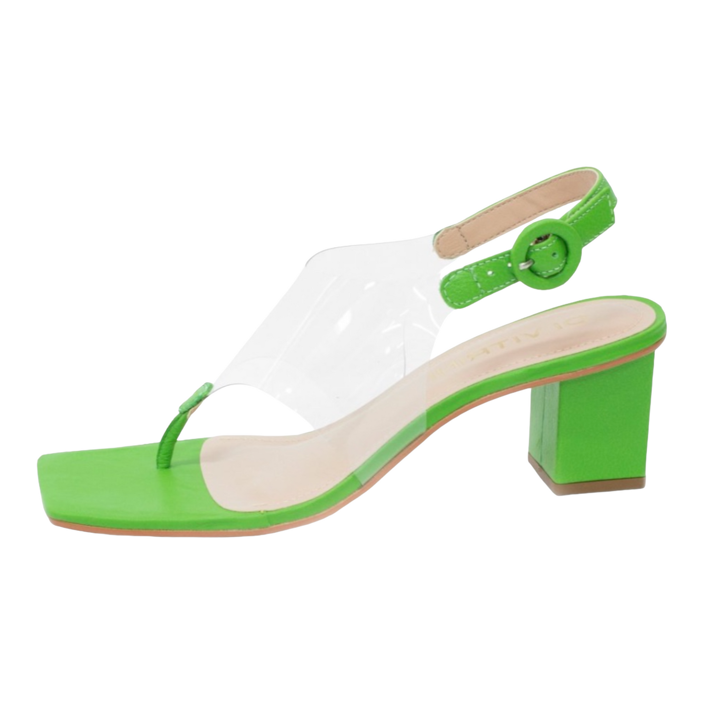 Clear and Green Block Heeled Sandal
