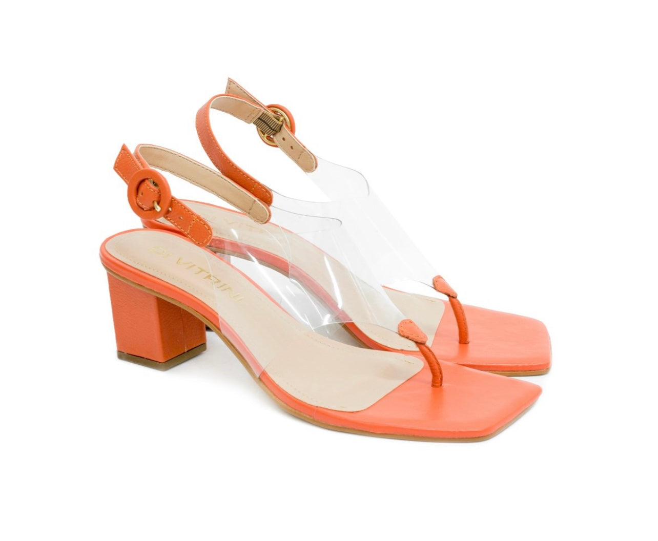 Clear and Orange Block Heeled Sandal - Julia & Santos 