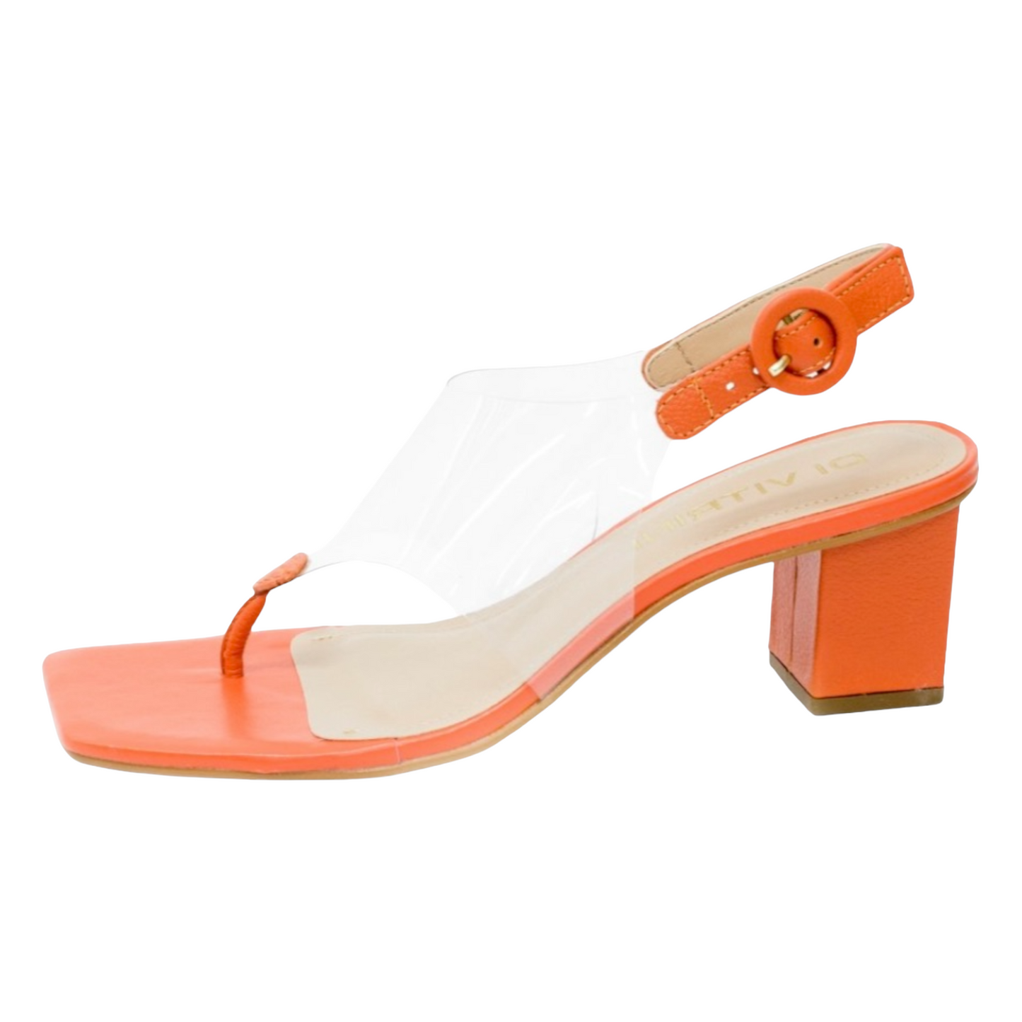 Clear and Orange Block Heeled Sandal