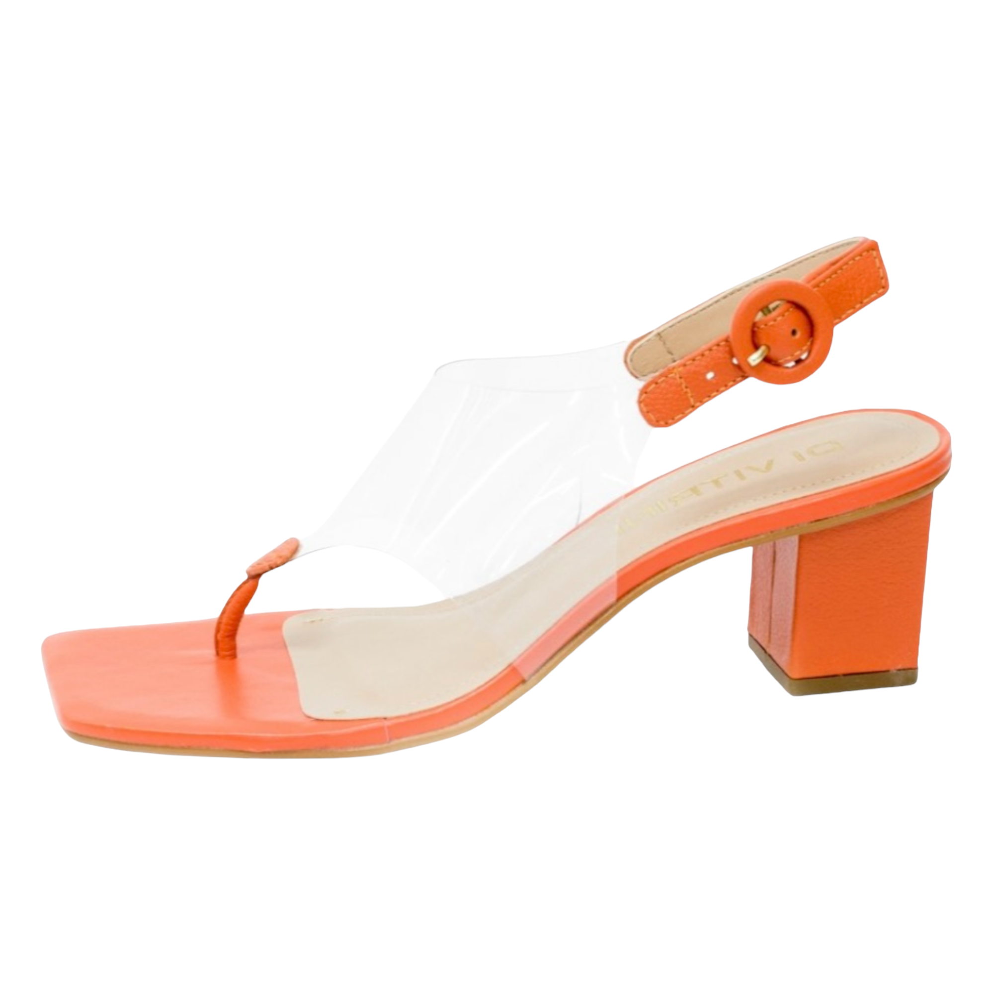 Clear and Orange Block Heeled Sandal - Julia & Santos 