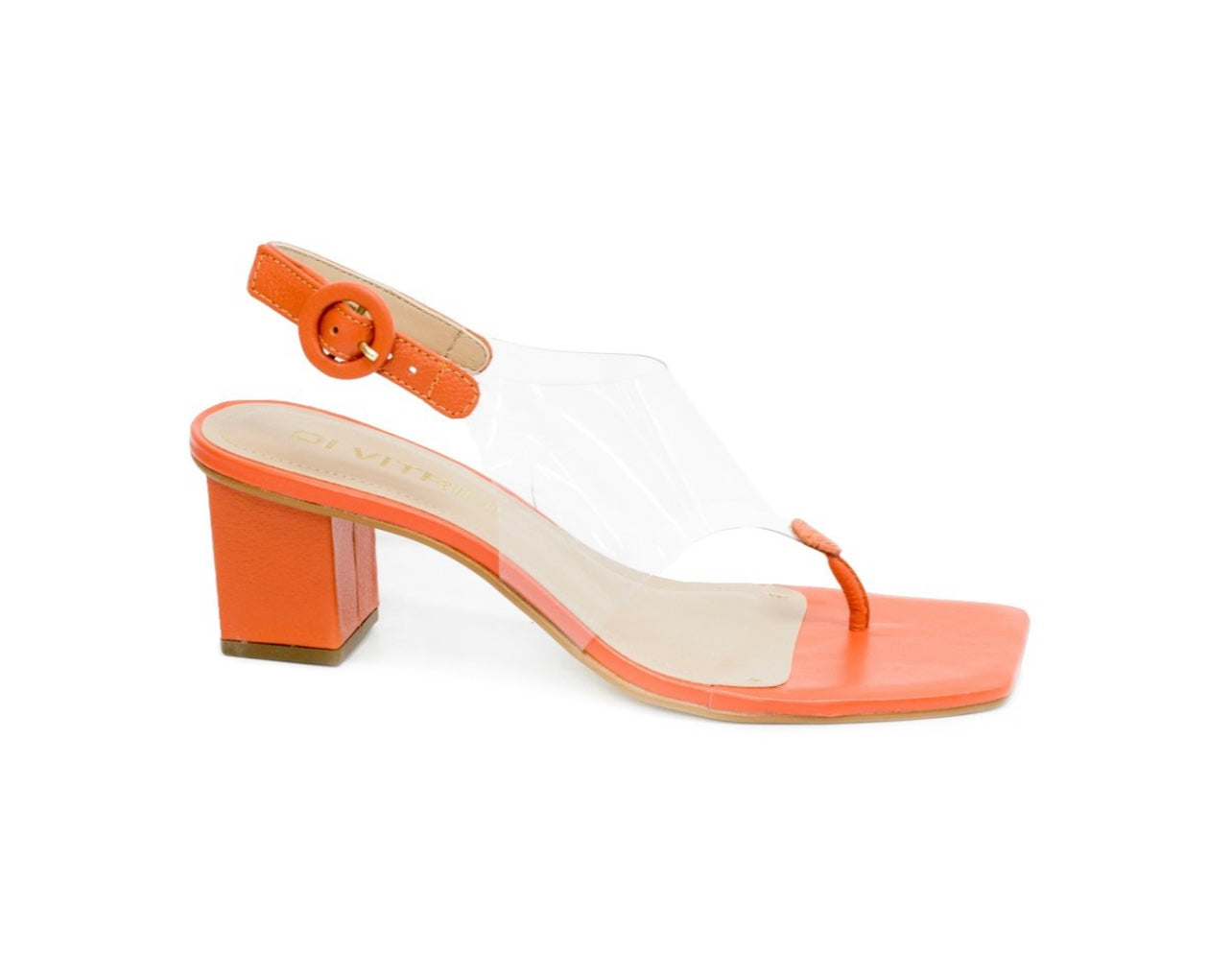 Clear and Orange Block Heeled Sandal - Julia & Santos 