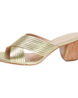 Gold Slip On Mule Heeled Sandal - Julia & Santos 