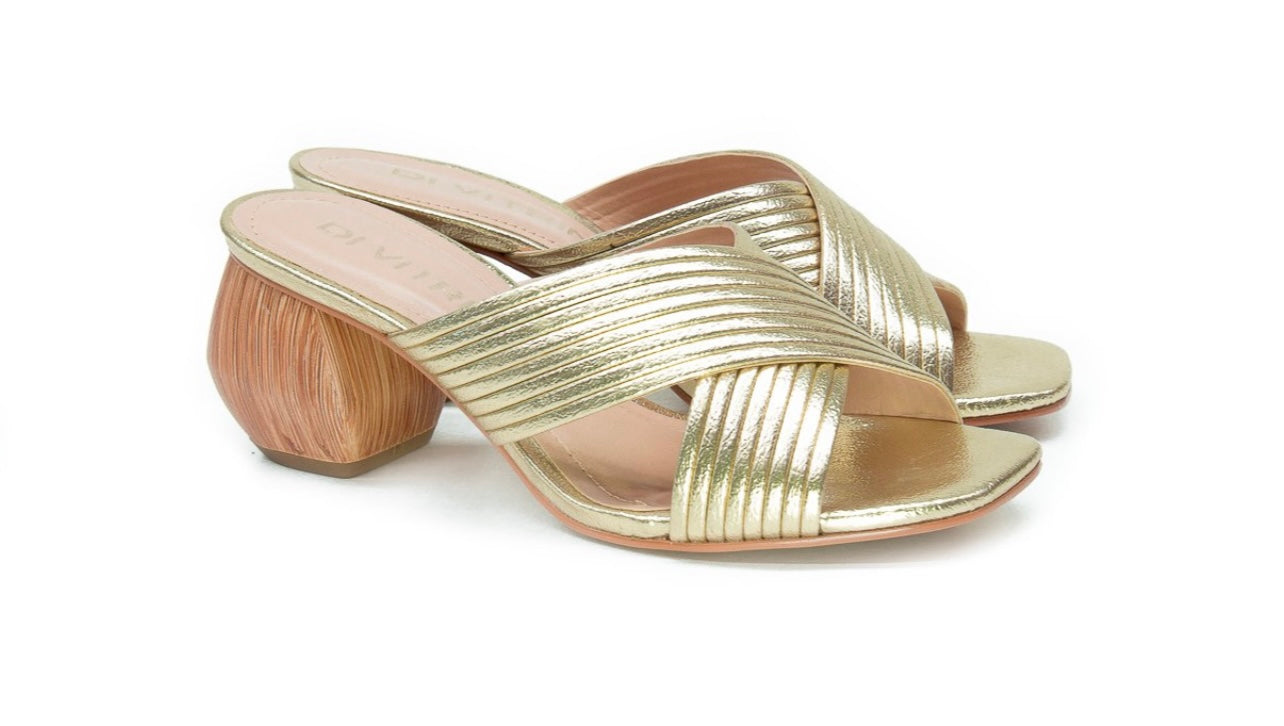 Gold Slip On Mule Heeled Sandal - Julia &amp; Santos 