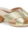 Gold Slip On Mule Heeled Sandal - Julia & Santos 