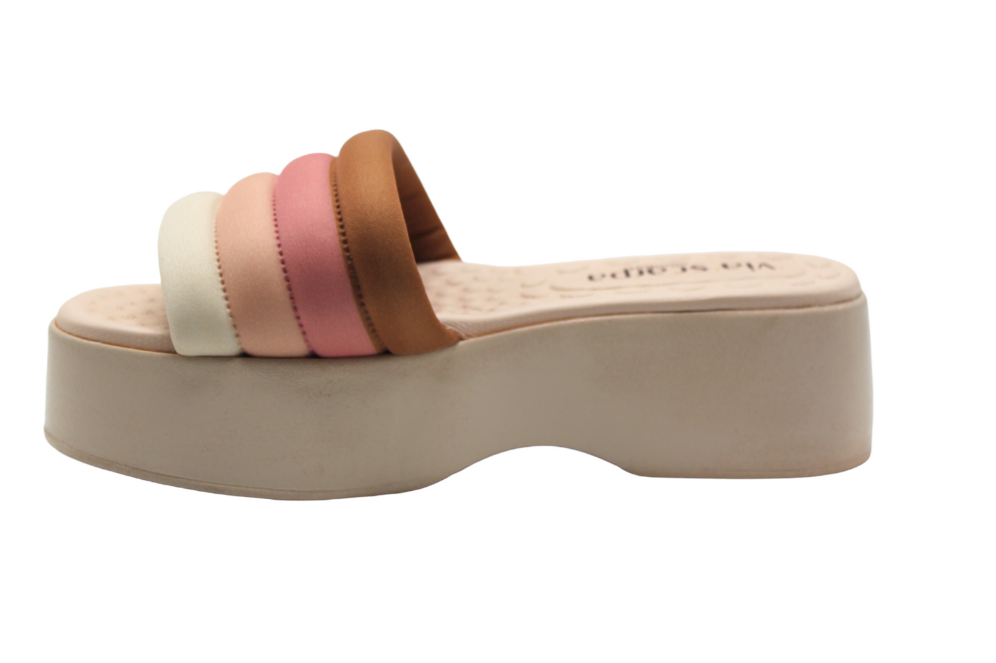 Slip On Pink/White Striped Platform Sandals