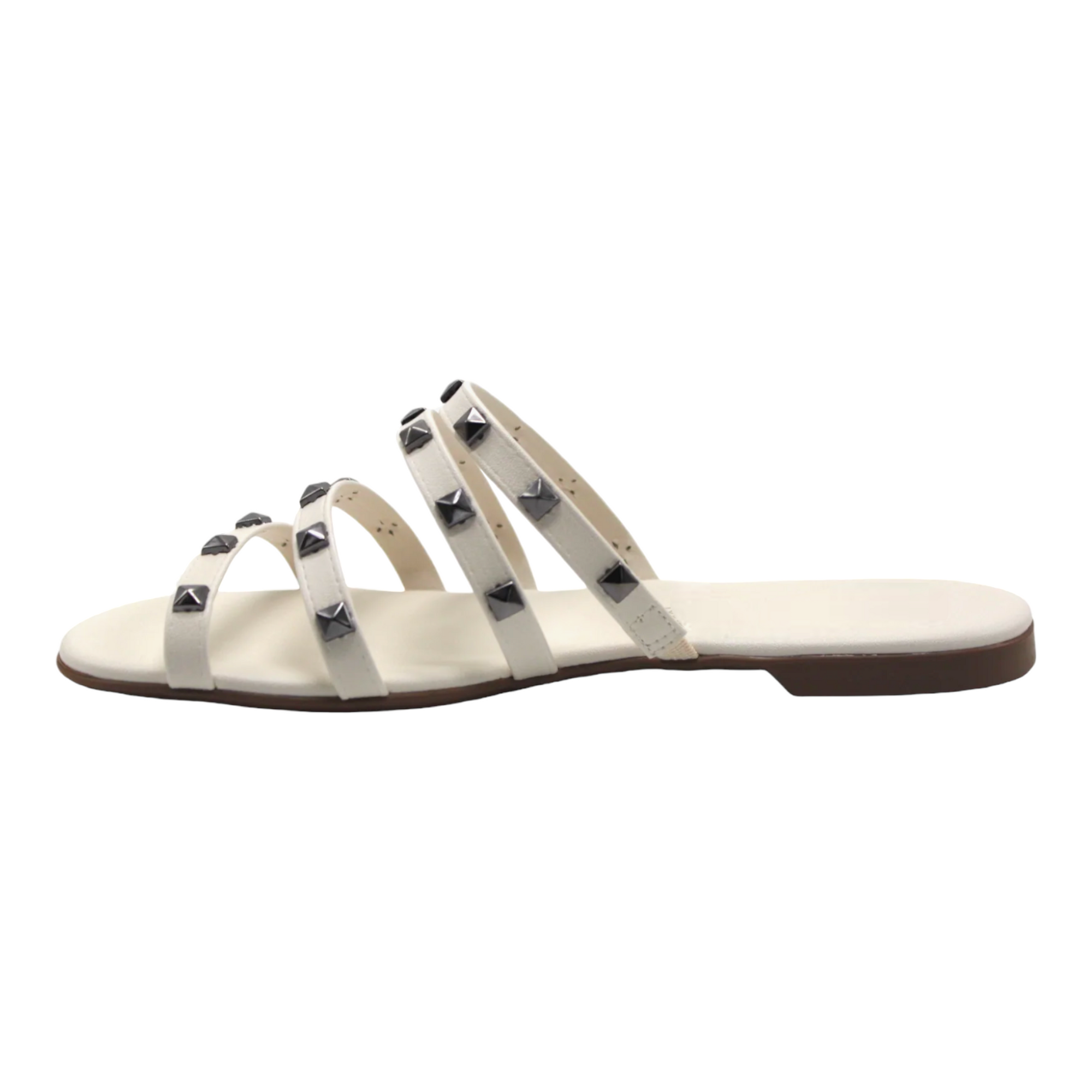 Studded Off White Slip On Flat Sandals - Julia &amp; Santos 