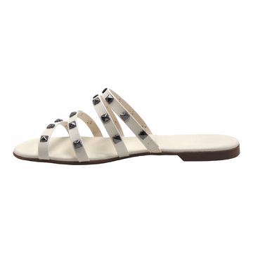 Studded Off White Slip On Flat Sandals