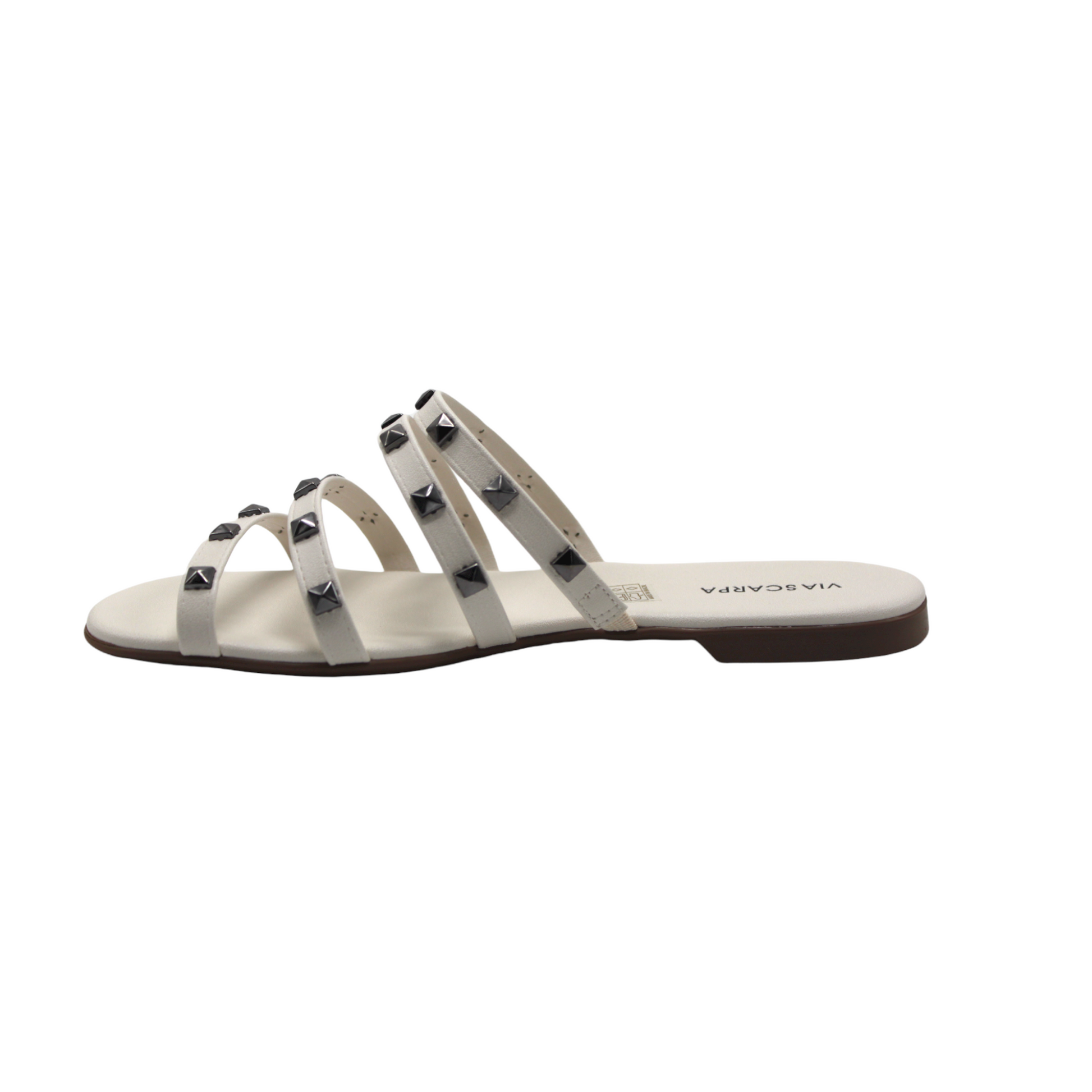 Studded Off White Slip On Flat Sandals - Julia & Santos 