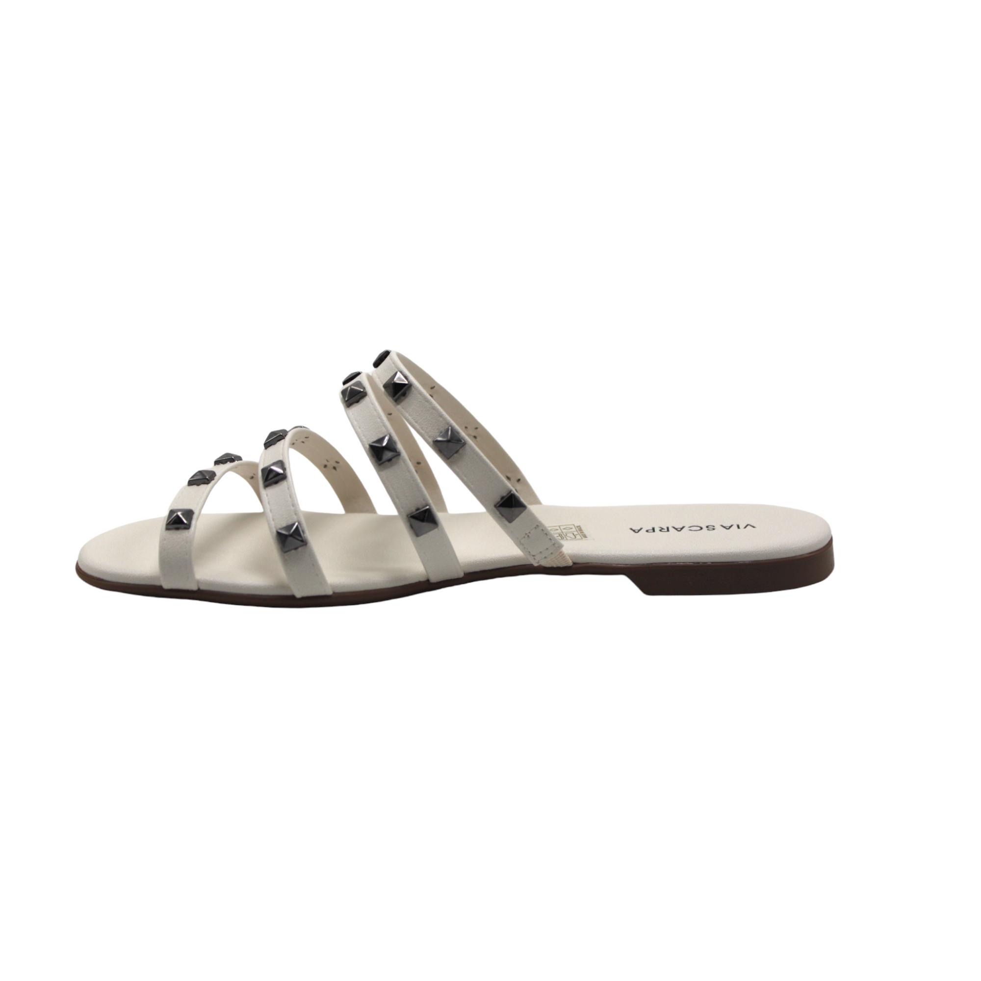 Studded Off White Slip On Flat Sandals - Julia &amp; Santos 