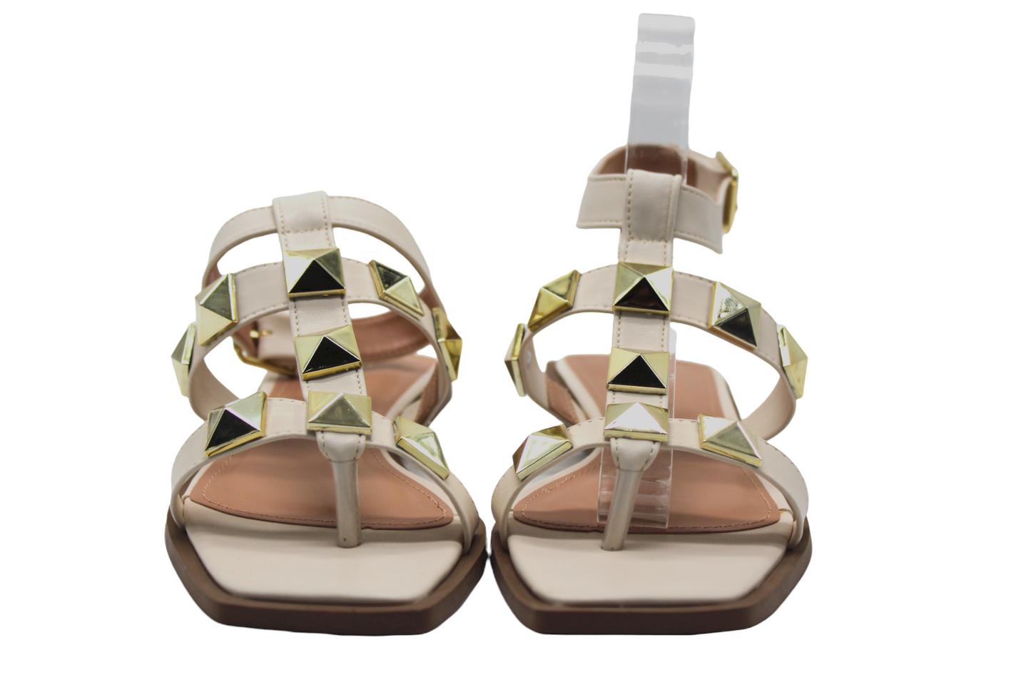 Studded Off White/Gold Flat Sandals