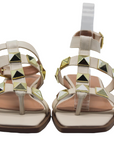 Studded Off White/Gold Flat Sandals - Julia & Santos 