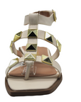 Studded Off White/Gold Flat Sandals - Julia & Santos 