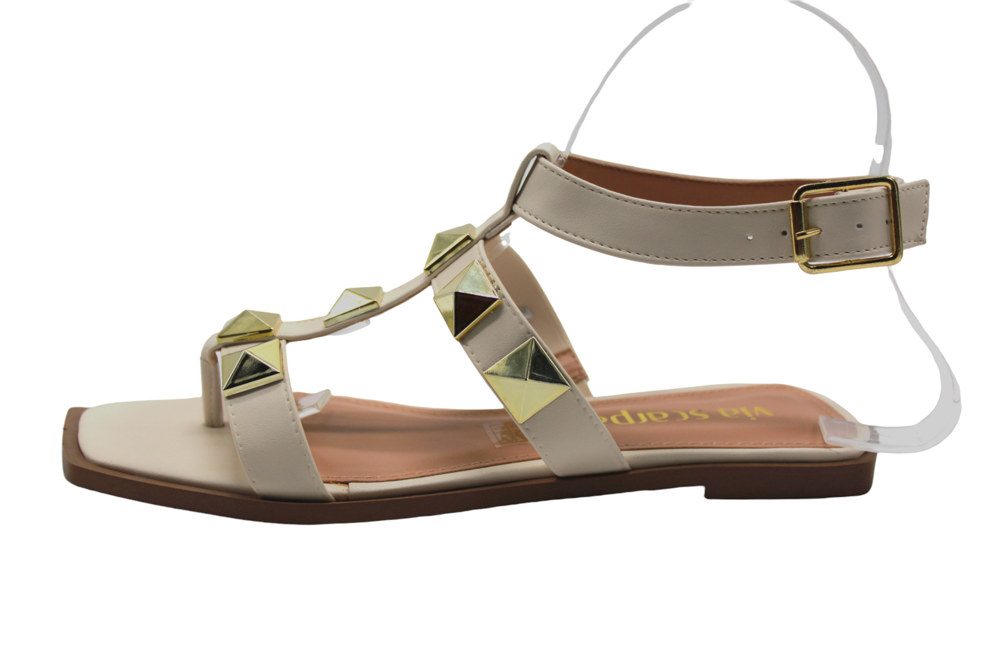 Studded Off White/Gold Flat Sandals - Julia & Santos 