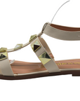 Studded Off White/Gold Flat Sandals - Julia & Santos 