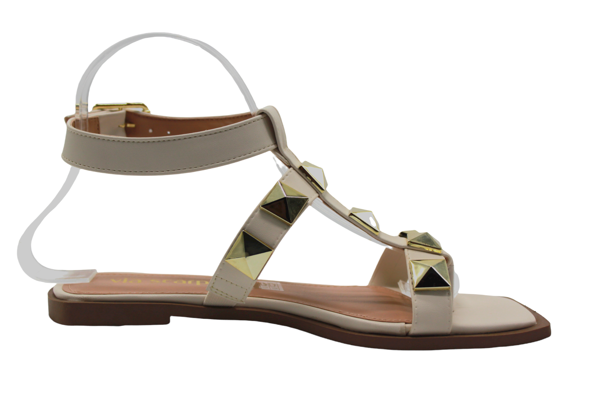 Studded Off White/Gold Flat Sandals - Julia & Santos 