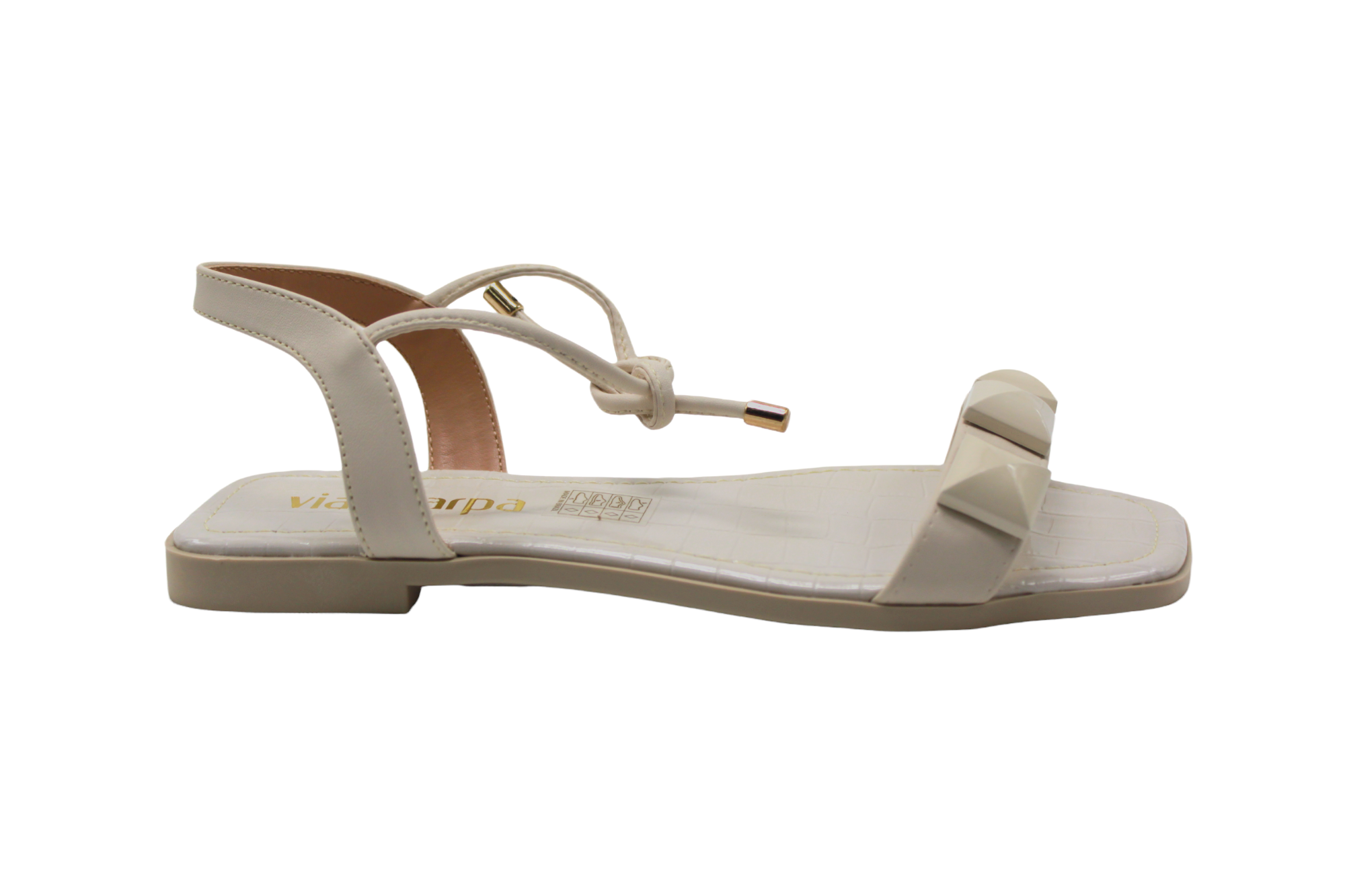 Off White Studded Flat Sandals - Julia & Santos