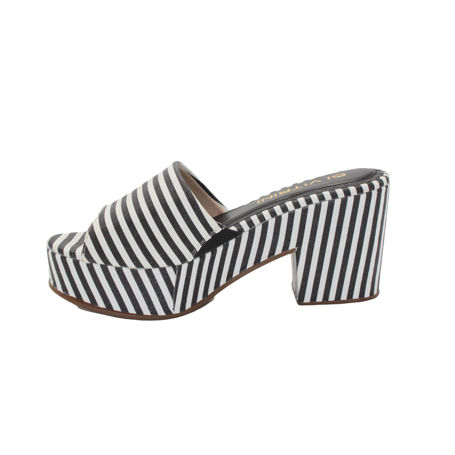 Slip On Black and White Striped Platform Heels