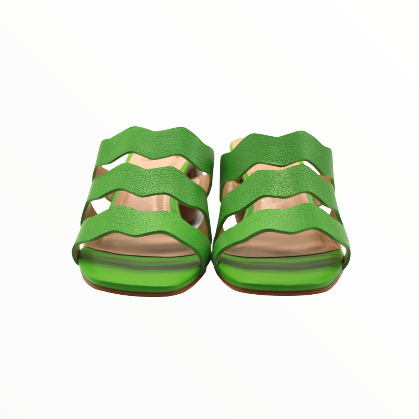 Green Leather Block Heeled Sandals