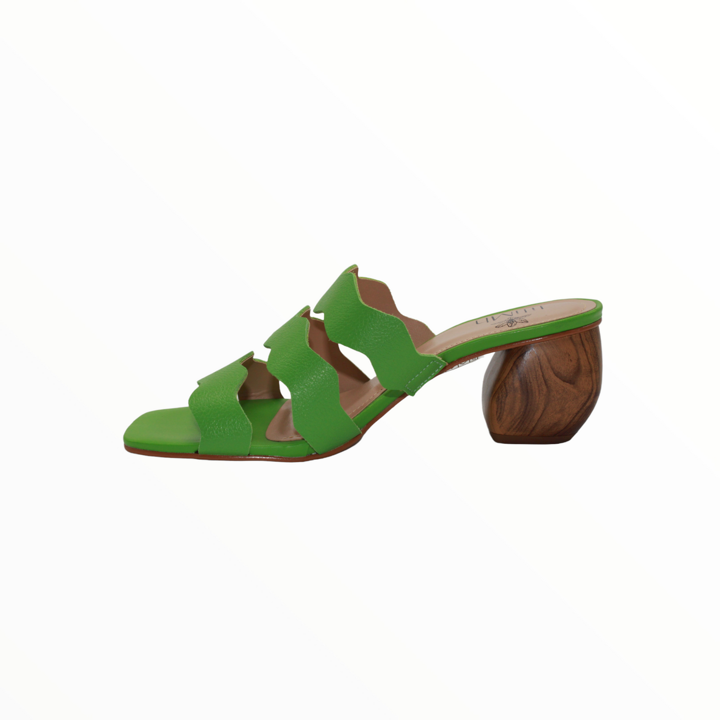 Green Leather Block Heeled Sandals