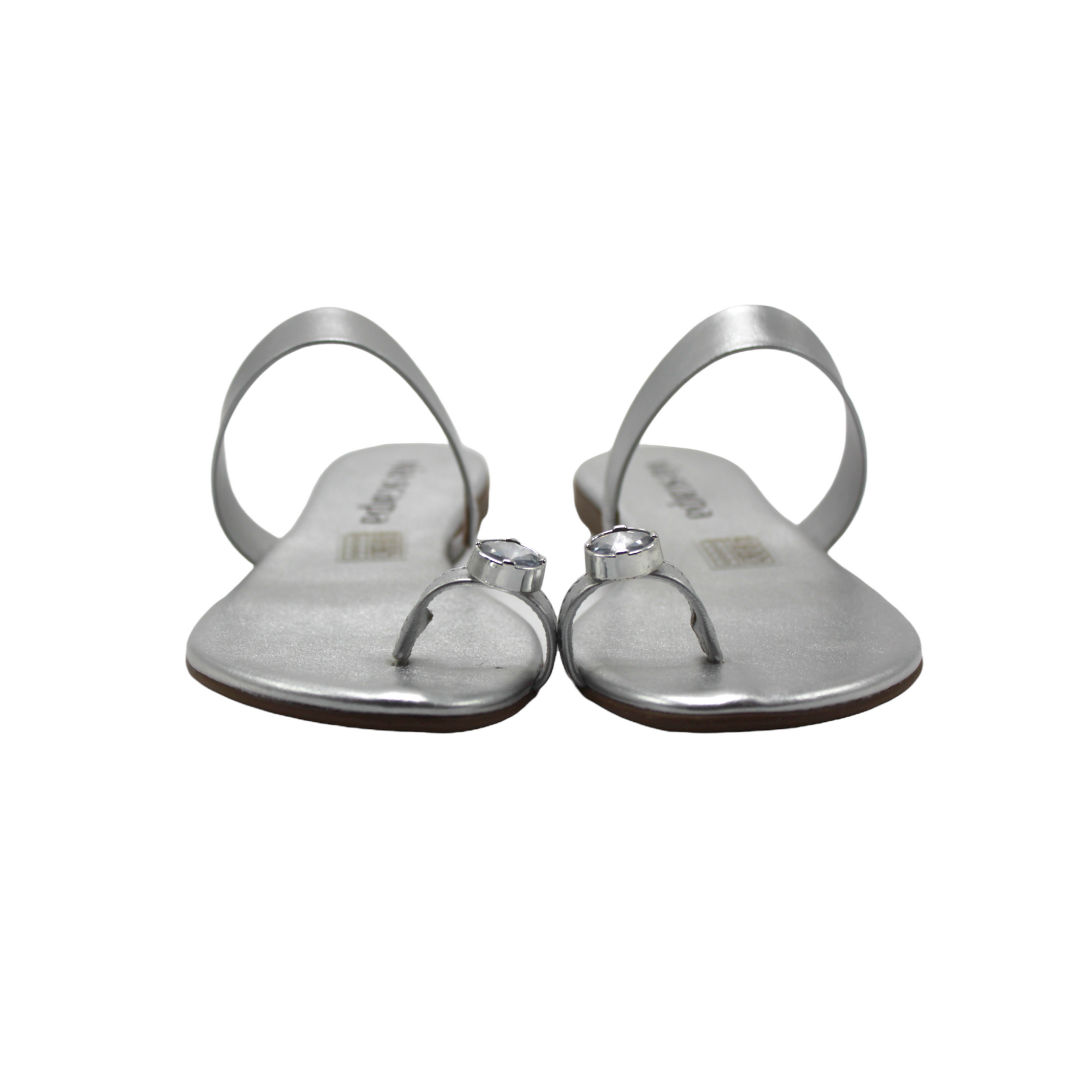 Silver Rhinestone Slip On Flat Sandals - Julia & Santos 