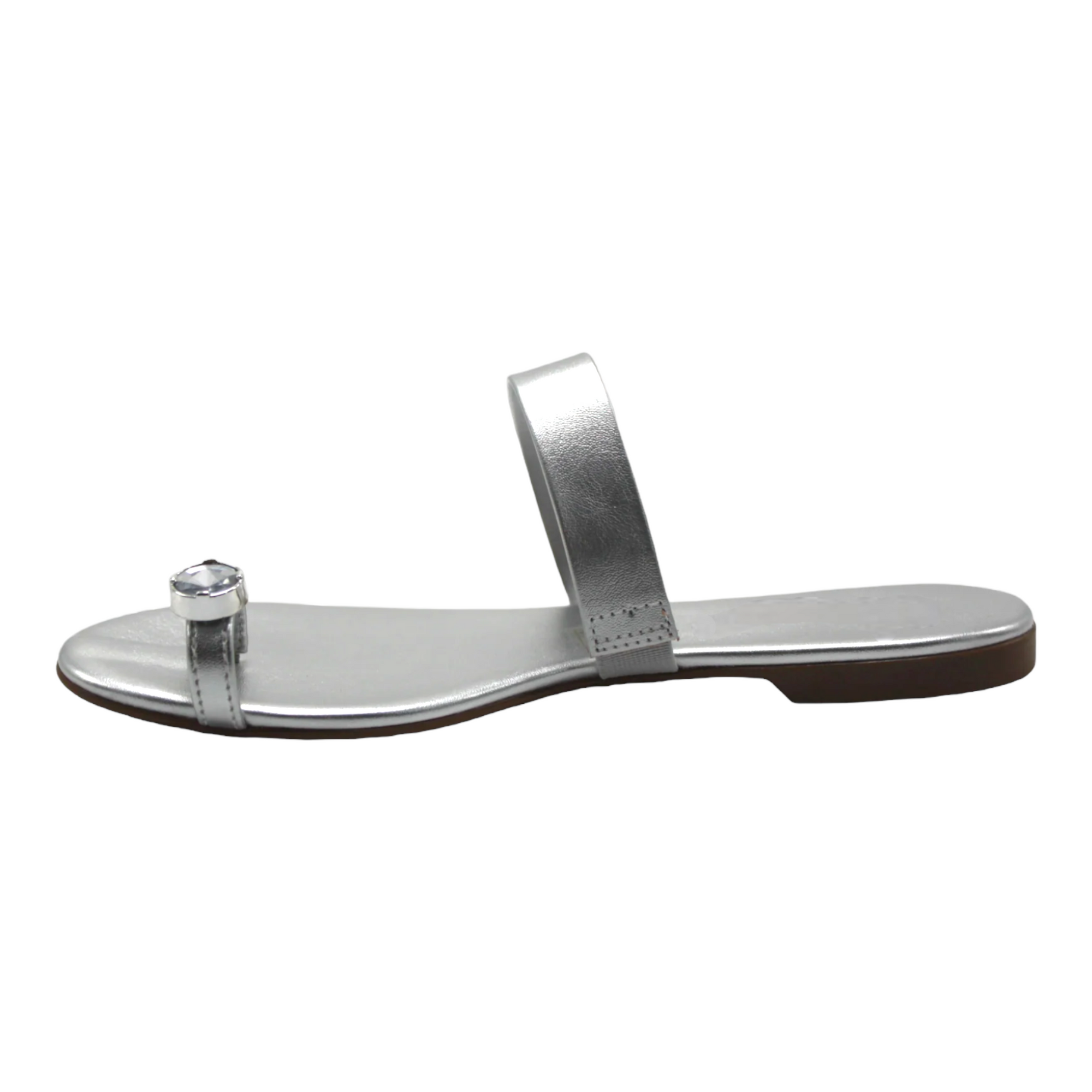 Silver Rhinestone Slip On Flat Sandals - Julia & Santos 