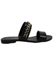 Black and Gold Chain Slip On Flat Sandals - Julia & Santos 