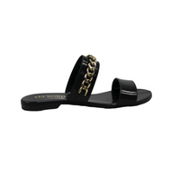 Black and Gold Chain Slip On Flat Sandals