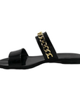 Black and Gold Chain Slip On Flat Sandals - Julia & Santos 