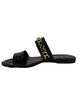 Black and Gold Chain Slip On Flat Sandals - Julia & Santos 