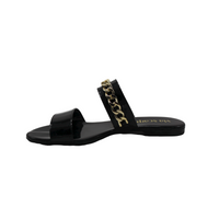 Black and Gold Chain Slip On Flat Sandals