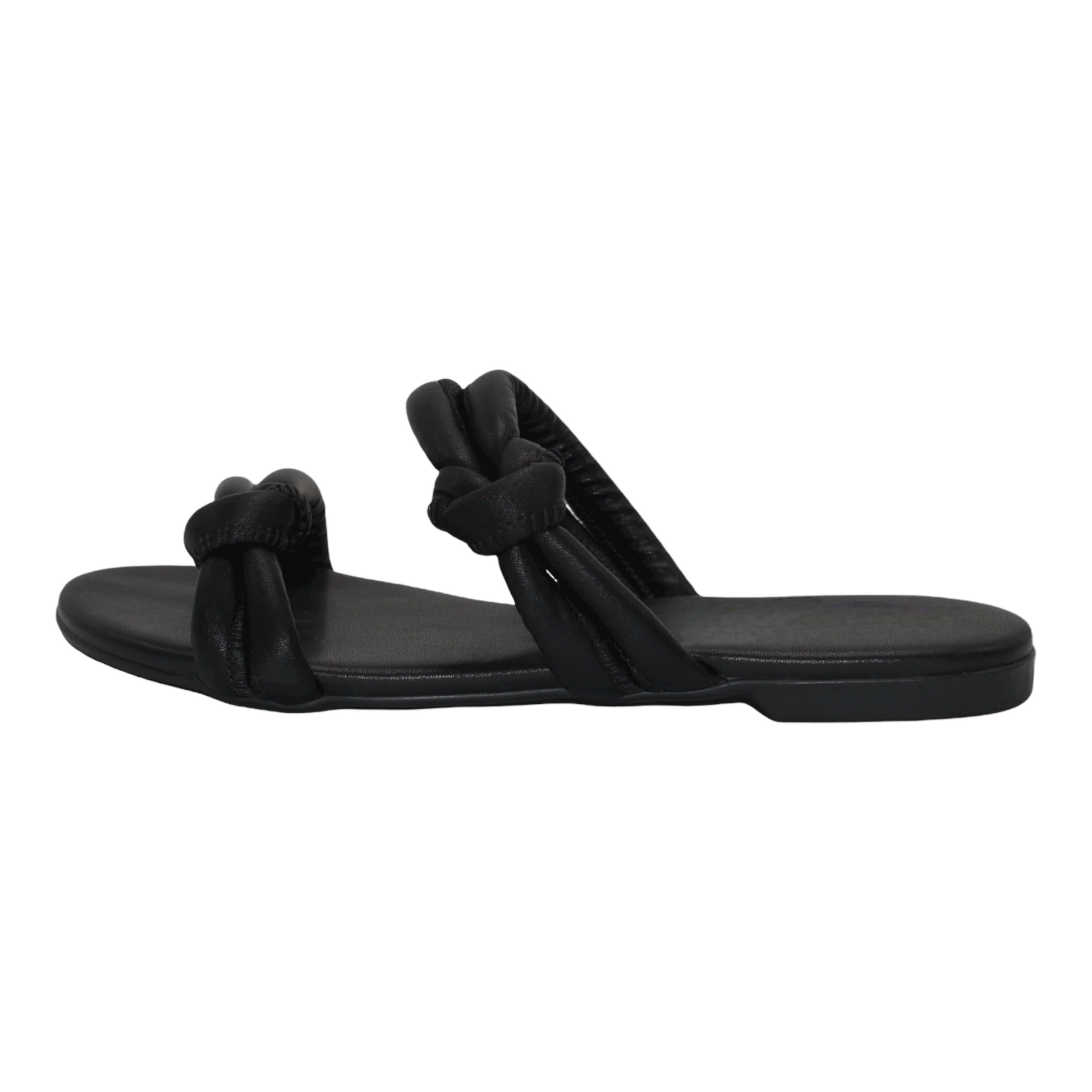 Knot Detail Slip On Black Flat Sandals - Julia & Santos 