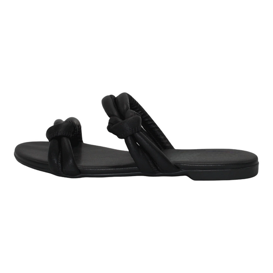 Knot Detail Slip On Black Flat Sandals