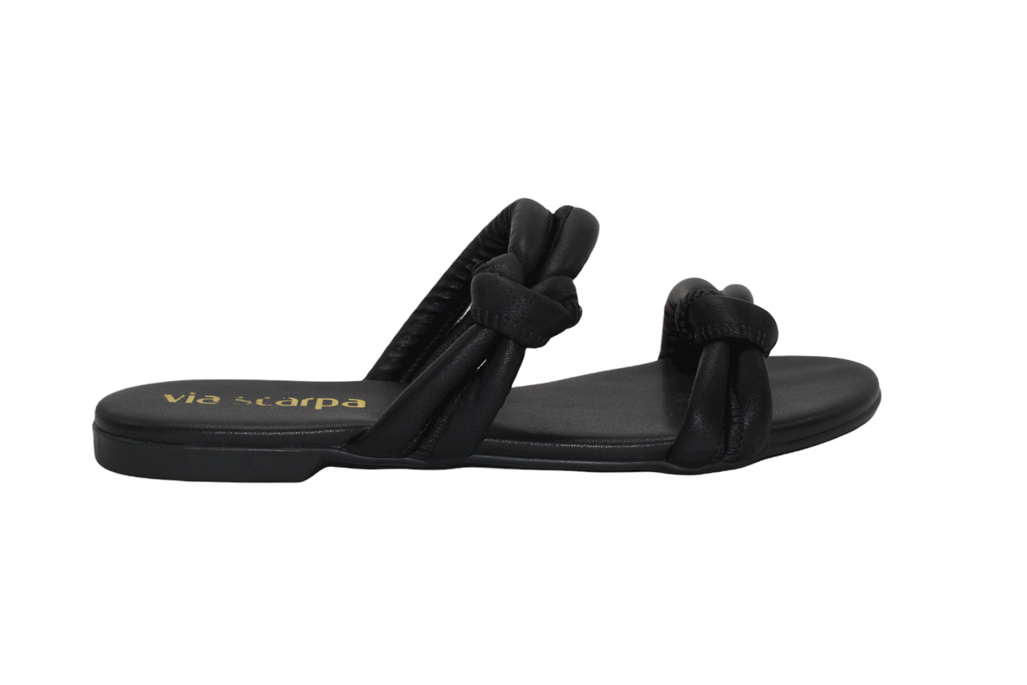 Knot Detail Slip On Black Flat Sandals - Julia & Santos 