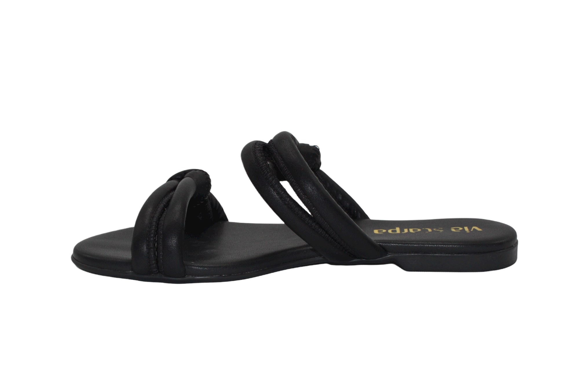 Knot Detail Slip On Black Flat Sandals - Julia & Santos 