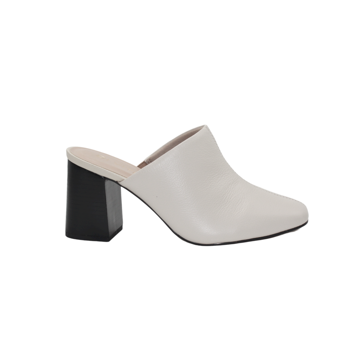 Pointed Off White Leather Heeled Mules