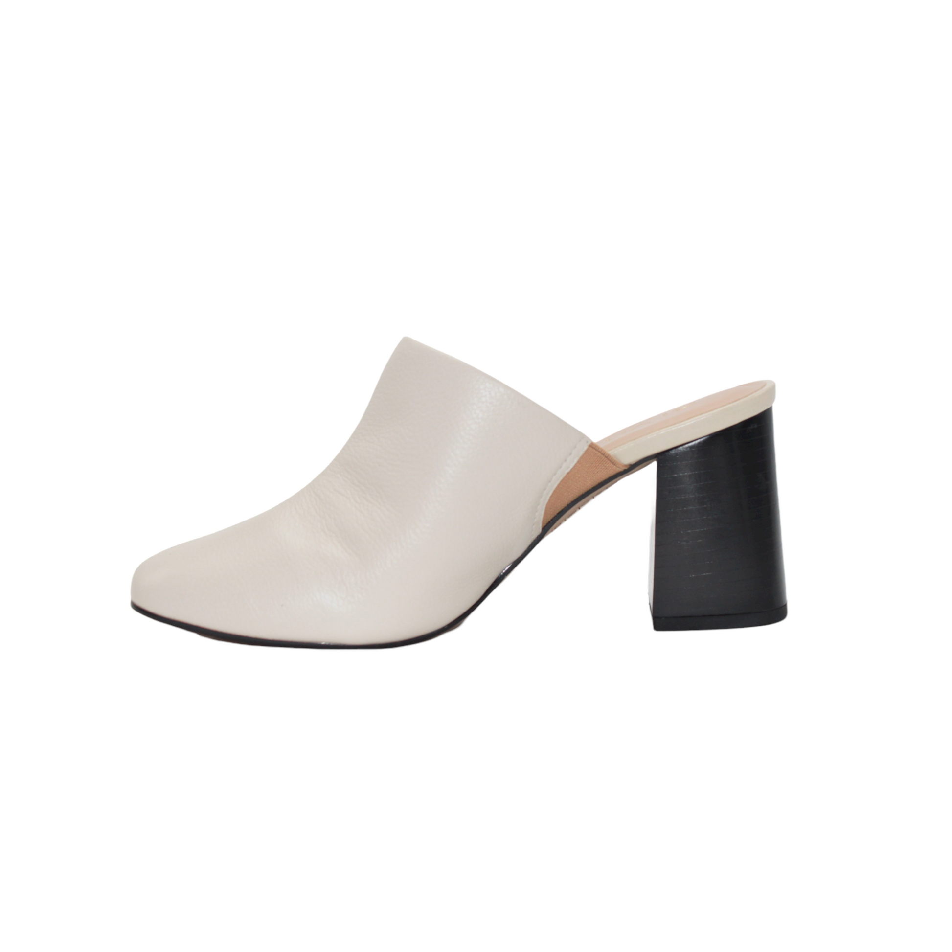 Pointed Off White Leather Heeled Mules - Julia & Santos 