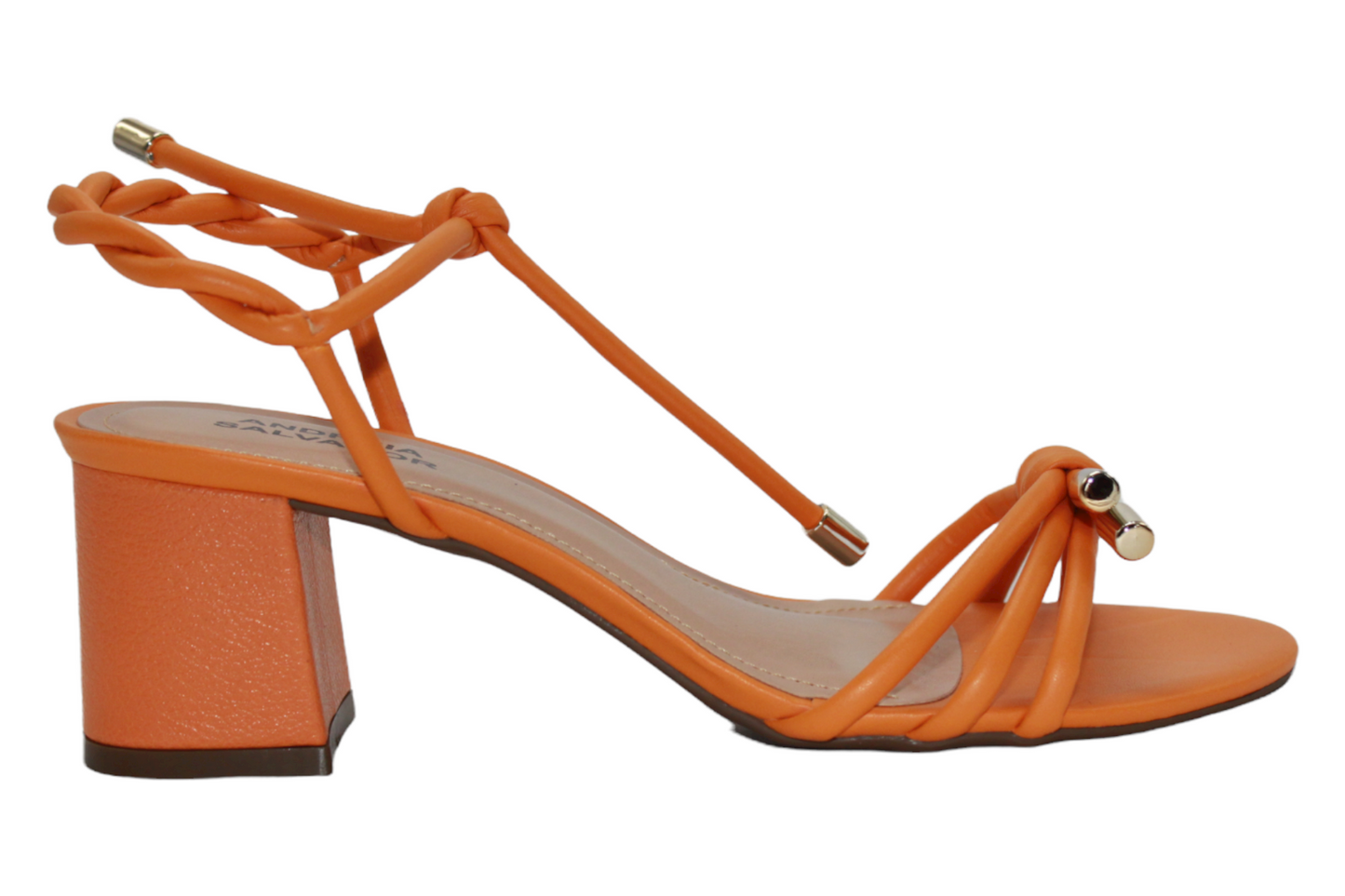 Orange Block Heeled Leather Sandal