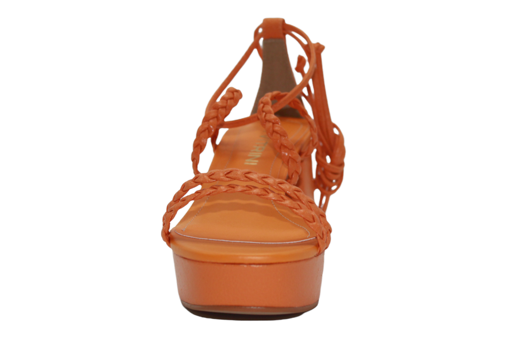 Orange Tie Up Leather Block Heel Sandals - Julia & Santos 