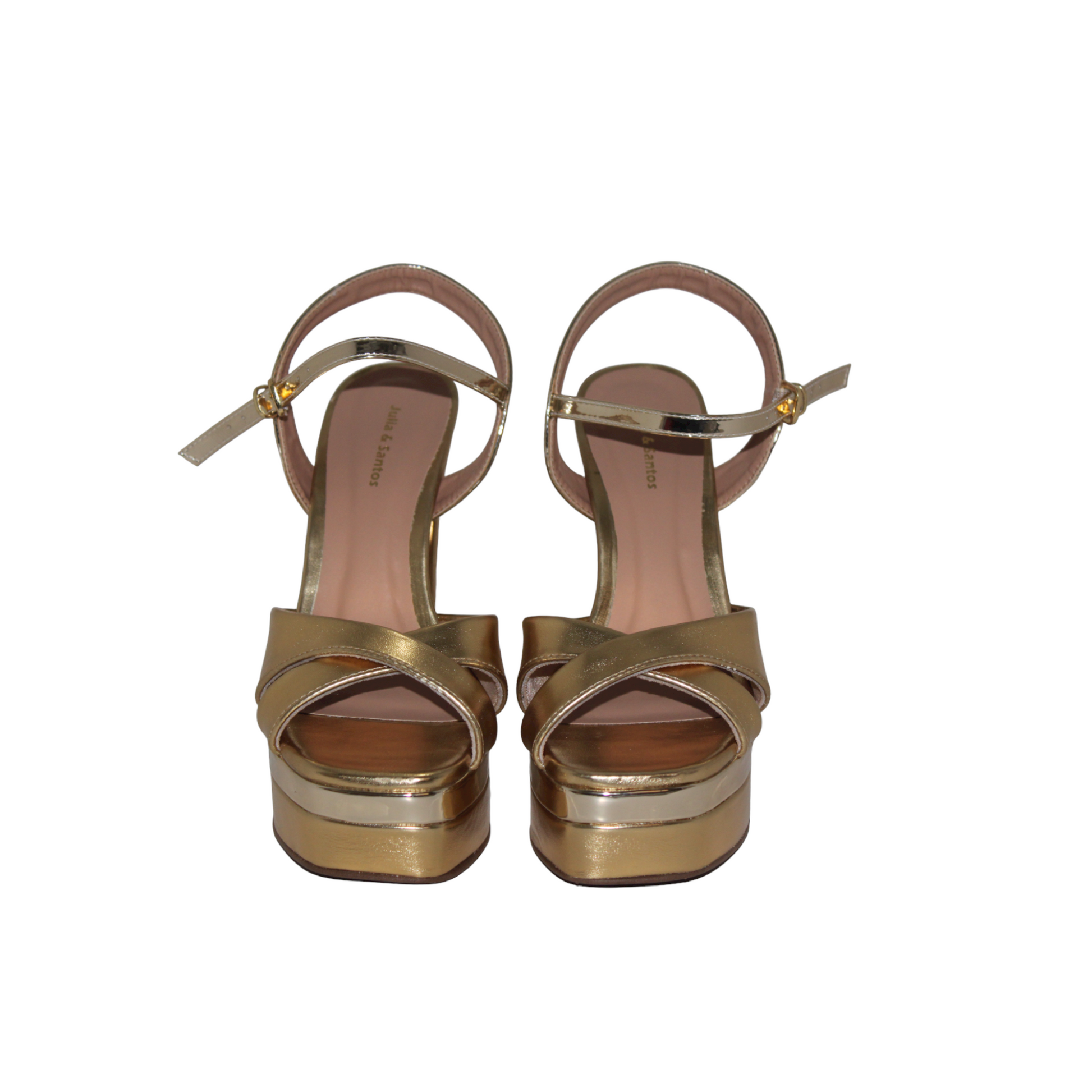 Open Toe Gold Platform Heel with Ankle Strap - Julia & Santos 