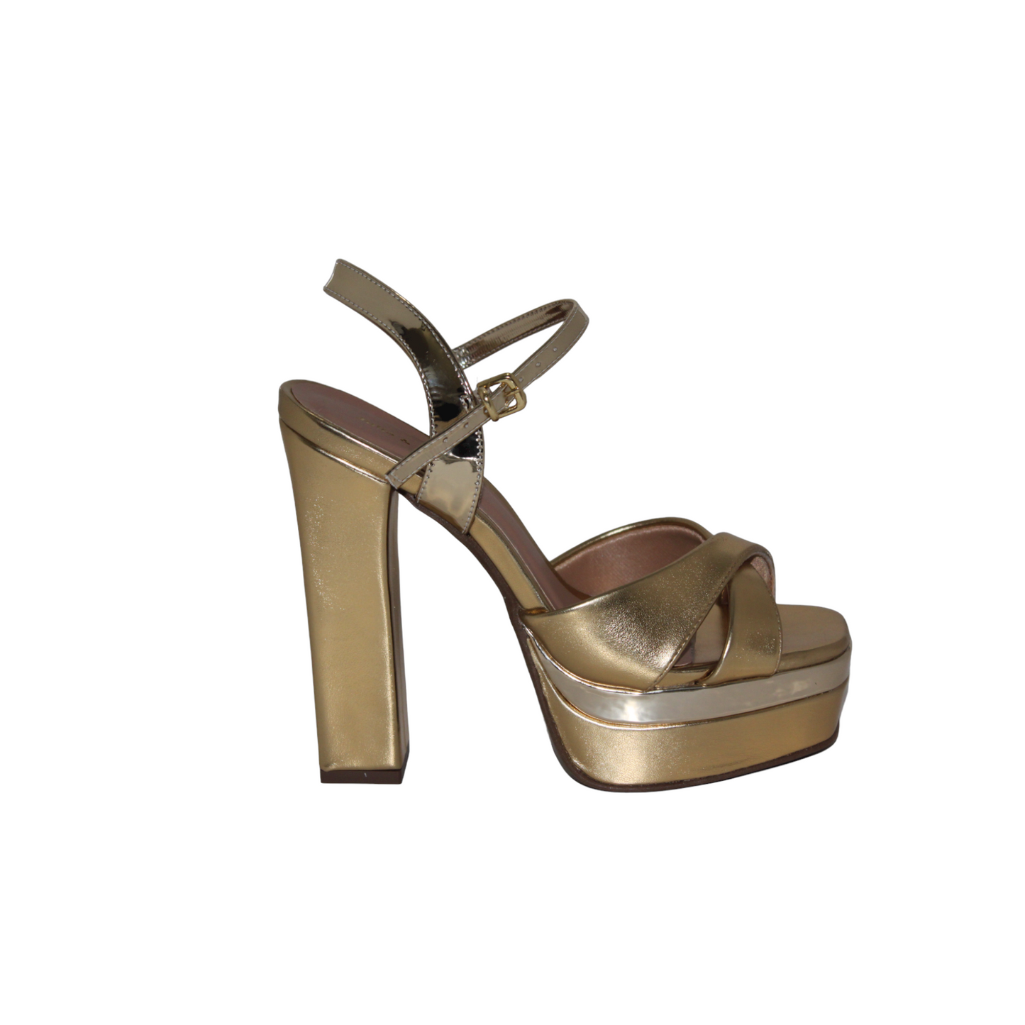 Open Toe Gold Platform Heel with Ankle Strap