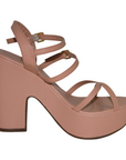 Open Toe Blush Criss Cross Platform Heel with Ankle Strap - Julia & Santos 