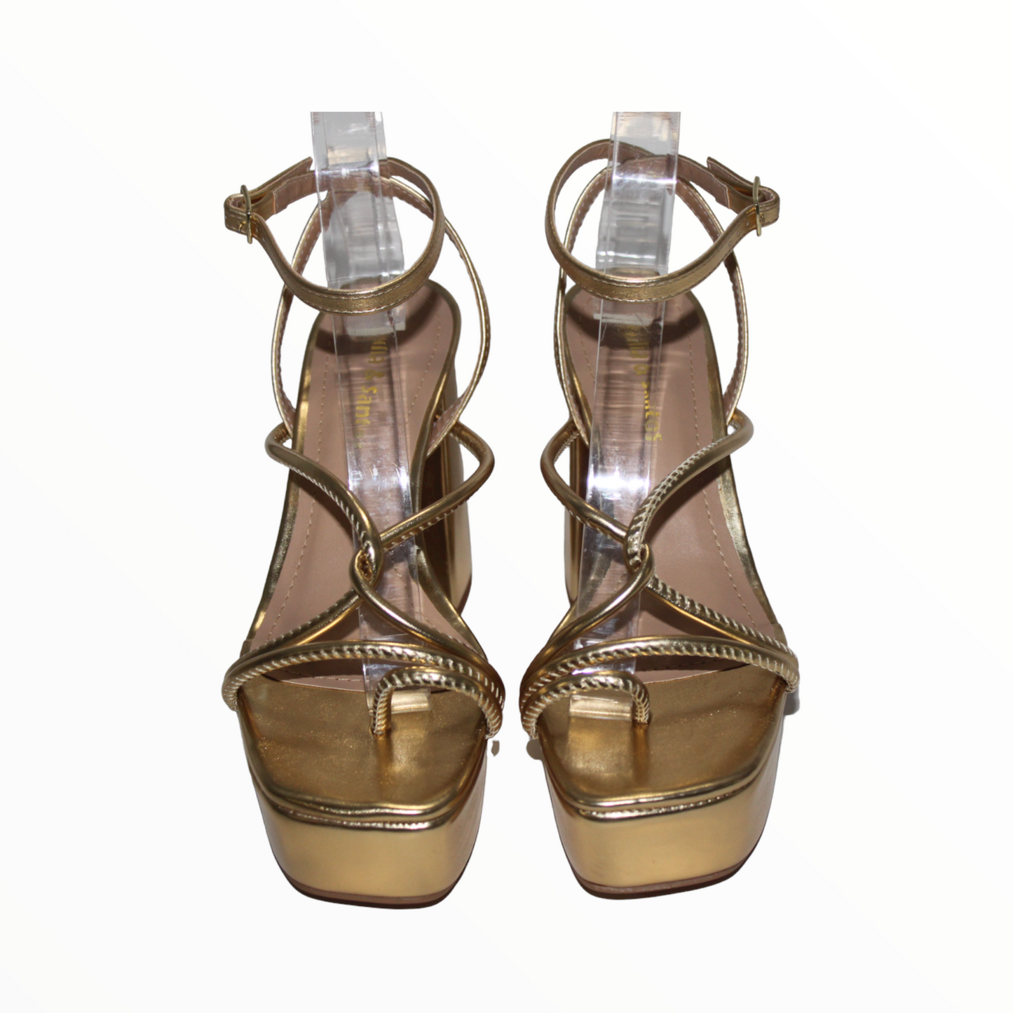 Strappy Gold Platform Heel with Ankle Strap