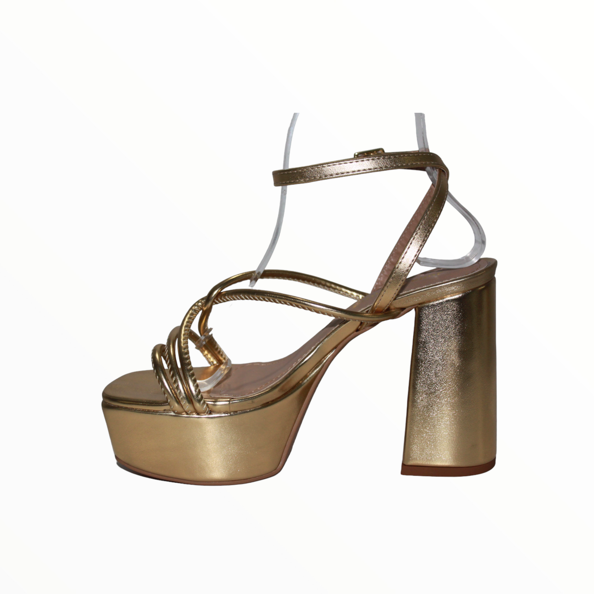 Strappy Gold Platform Heel with Ankle Strap - Julia & Santos 