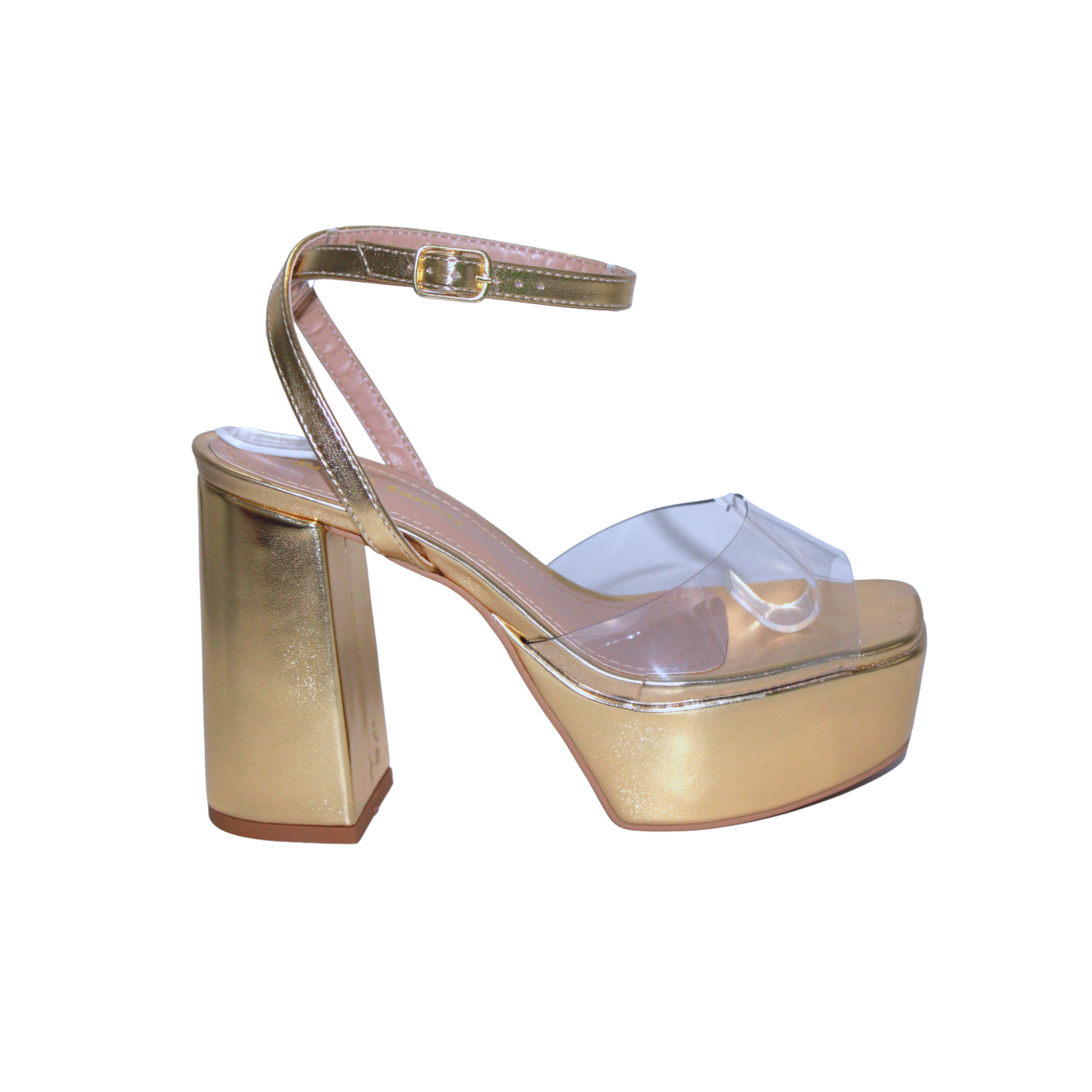 Gold/Clear Platform Heel with Ankle Strap