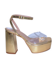 Gold/Clear Platform Heel with Ankle Strap - Julia & Santos 