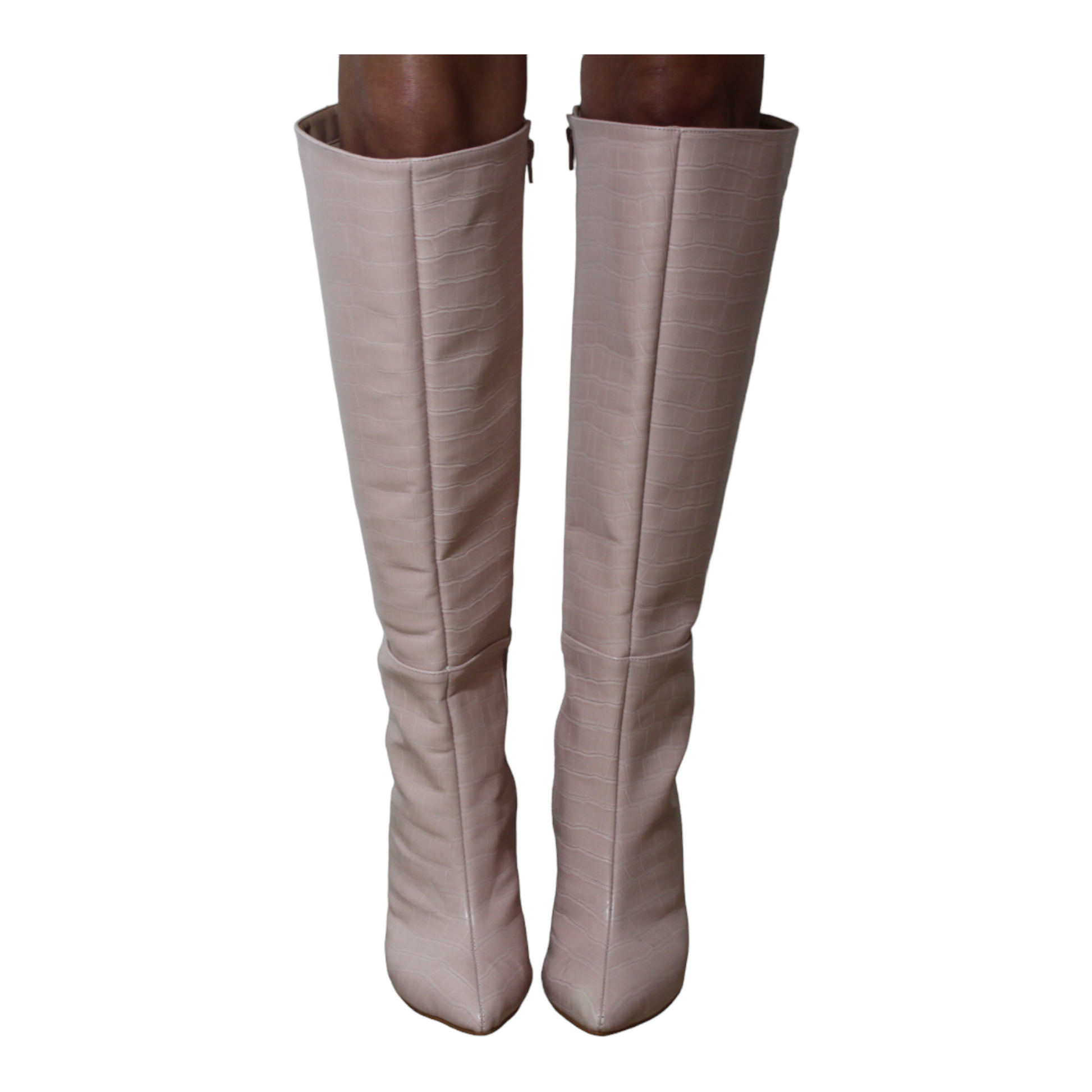 Croc Embossed Faux Leather Knee High Pointed Boots - Julia & Santos 